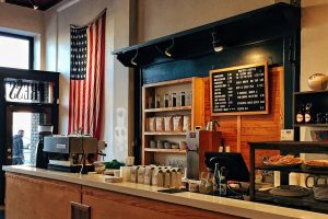 coffee shop, american flag, america